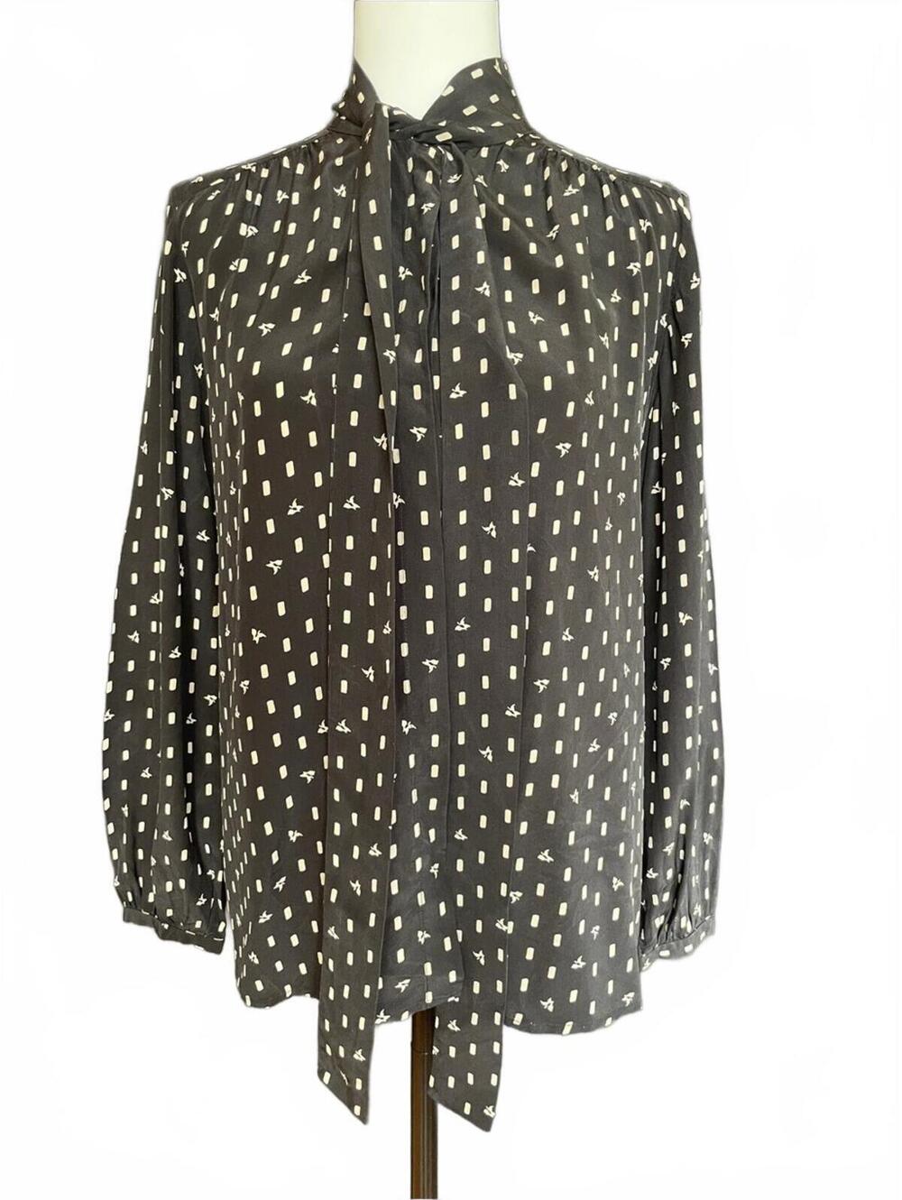 Steven Alan silk blouse Black Geometric Print Tie Neck Medium